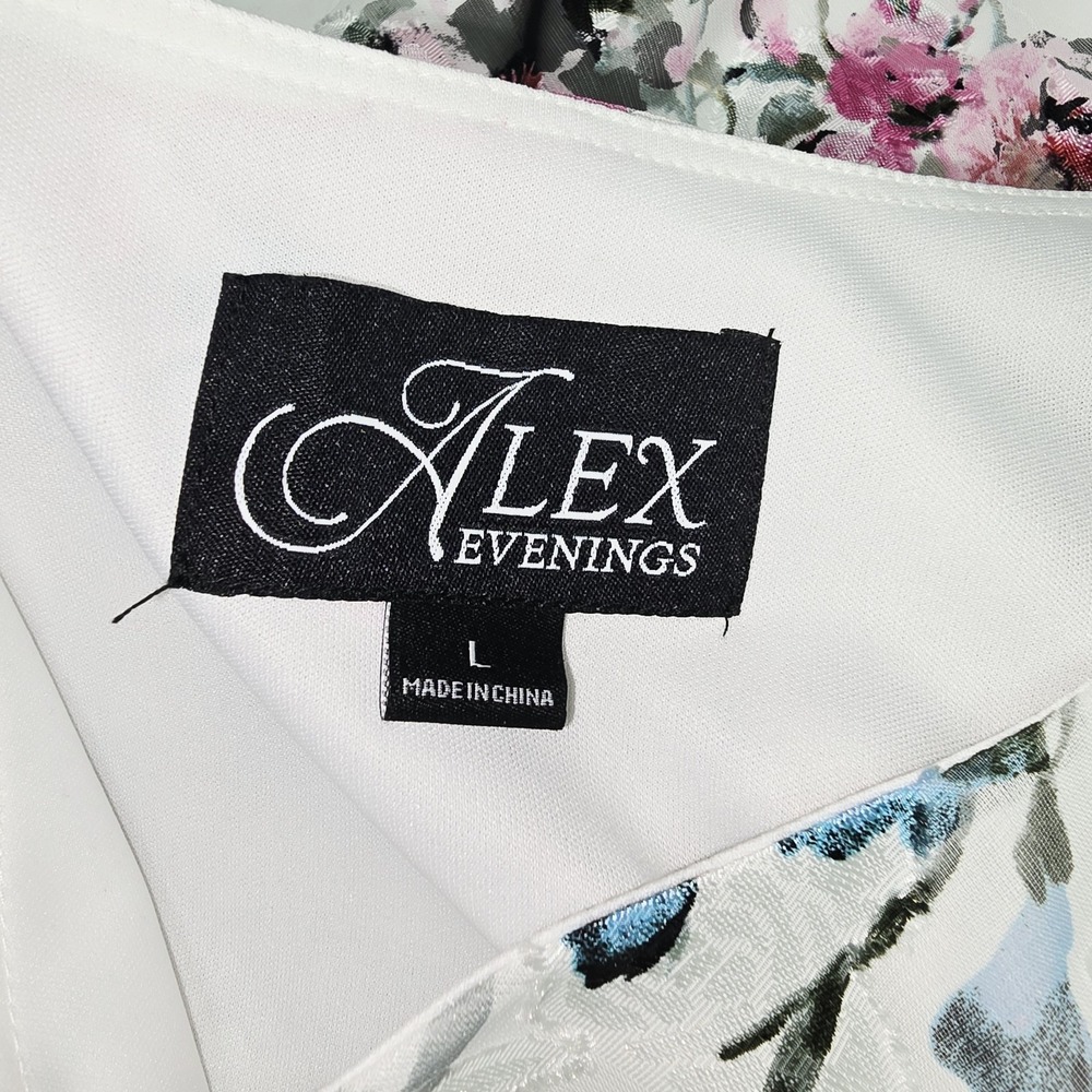 Alex Evenings Blouse Top Brocade Floral Layered Ruffle 3/4 Slv Cocktail Size L - Picture 8 of 9
